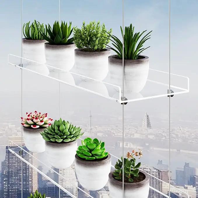 4-TierClear Plant Shelves, Height Adjustable Hanging Acrylic Indoor Wall Hanging Plant Stand Flower Display, Flower Pot Organizer Storage for Window Grow Herbs, Microgreens, Succulents, 16 Inch by GreenHaven Gardens