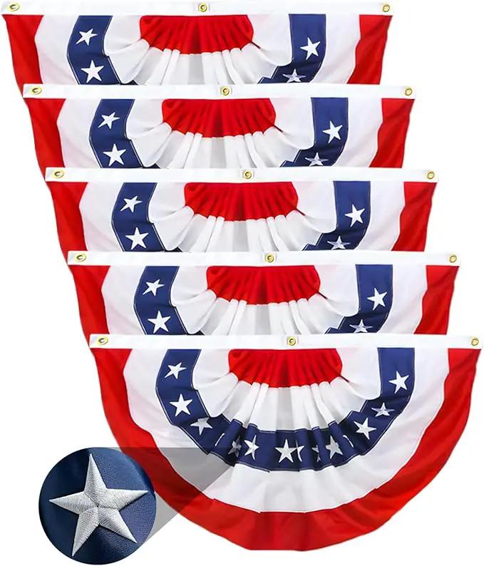 Americana Bunting Flags Outdoor 2x4 Ft,Pleated Fan Flag with Embroidered Stars,Red White and Blue Decorations for 4th of July Independence Day Memorial Day Patriotic Decorations (Set of 5) by GreenHaven Gardens