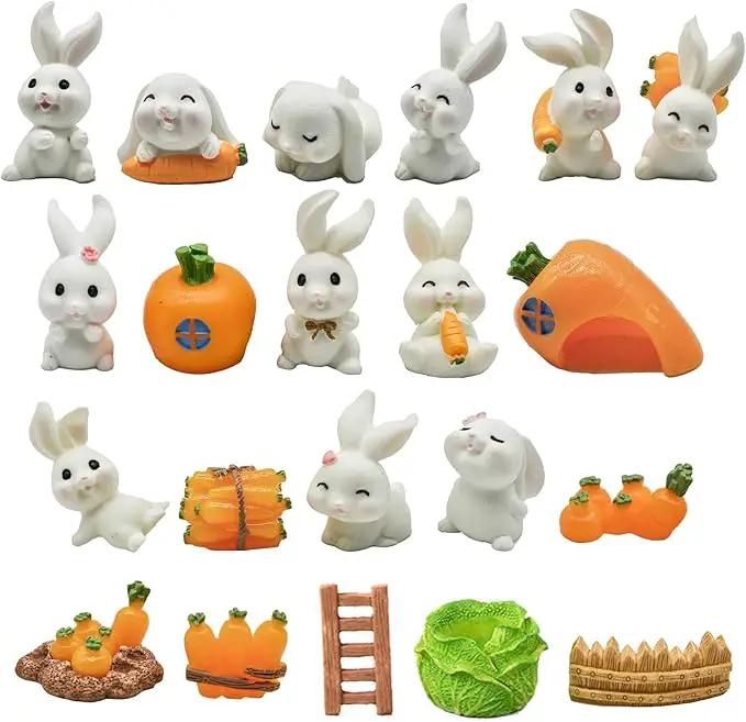 21Pcs Mini Rabbit and Carrot Figurines 1inch Cute Resin Bunny Cake Toppers for DIY Fairy Garden Dollhouse Moss Landscape Crafts Easter Decors by GreenHaven Gardens