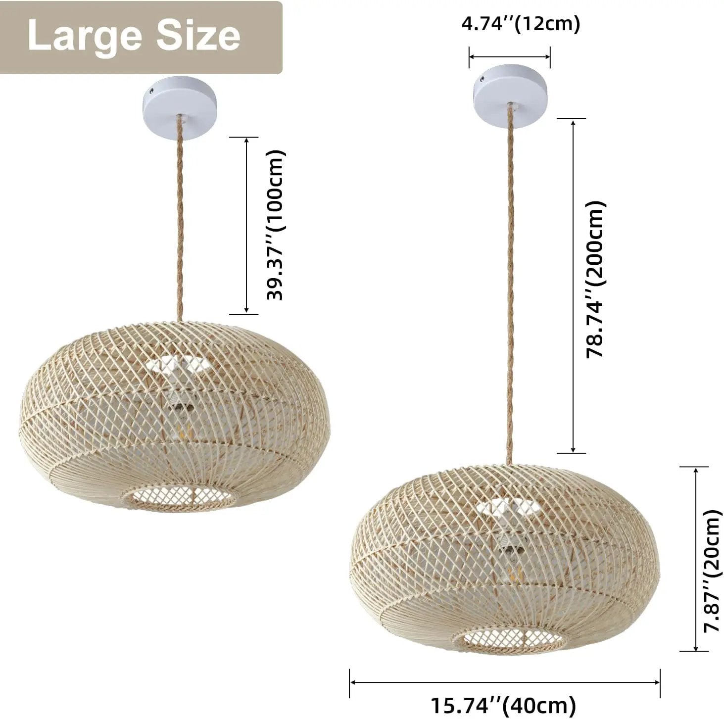Rattan Pendant Light 16" 1-Light Hand-Woven Rattan Hanging Light，Wicker Woven Basket Chandelier，Modern Bohemian Pendant Lamp for Kitchen Island Foyer Farmhouse Porch by GreenHaven Gardens