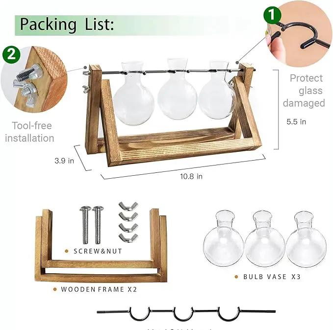 Ivolador I Plant Propagation Station, Bulb Plant Terrarium with Wooden Stand, Unique Gardening Gifts for Women, Hydroponic Indoor Planter, Home Office Garden Wedding Decor - 3 Bulb Glass Vases by GreenHaven Gardens