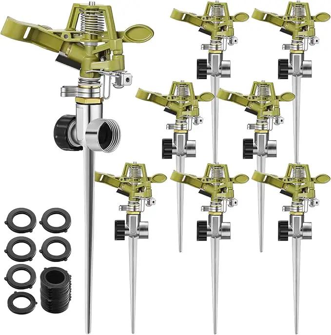 Chengu 8 Set Zinc Alloy Water Sprinklers Heads for Lawns Yard Heavy Duty Adjustable 360 Degree Watering Impact Pulsating Garden Sprinklers Multipack for Large Area Irrigation by GreenHaven Gardens