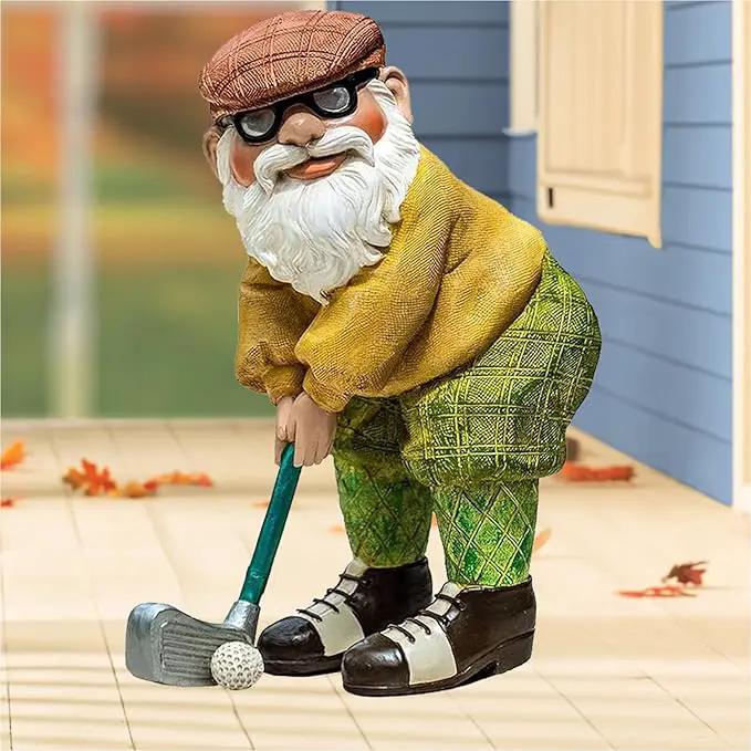 Elenon Funny Garden Golf Gnome Outdoor Statue Decorative, Adorable Flower Bed Decor Golfing Gnome Statue, Yard Patio Art Decor Dwarf Sculptures Table Ornament by GreenHaven Gardens