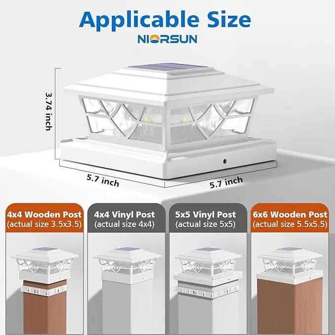 NIORSUN Solar Post Lights Outdoor 6 Pack, 2 Modes LED, Deck Fence Post Solar Lights for 3.5x3.5 4x4 5x5 5.5x5.5 Caps Patio Garden Decoration, White by GreenHaven Gardens