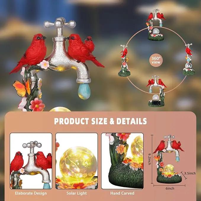 Red Cardinal Bird Statue with LED Ball Light 8.6"Resin Caidinal Figurine Outdoor Waterproof Solar Statues for Yard and Garden Unique Housewarming Birthday Outdoor Gifts for Women Mom Wife Girlfriend by GreenHaven Gardens