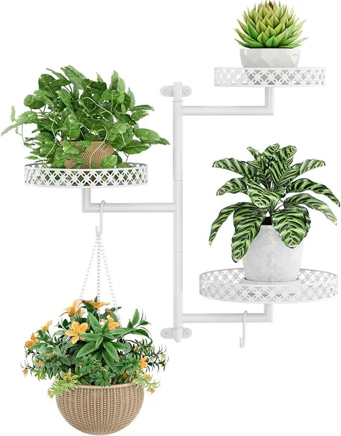 OVICAR Rotating Window Plant Shelves - Indoor Wall Plant Stand 3-Tier Floral Metal Window Shelf Holder for Multiple Plants with Hanging Hooks Home Decor White by GreenHaven Gardens