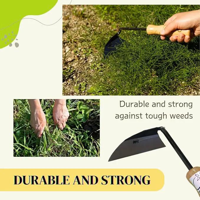 Japanese Sickle (Nejirigama) Durable Carbon Steel (SK85) Blade, Weeder Scraper Hoe, Hand Held Garden Tool, Blade Length 4.72inch by GreenHaven Gardens
