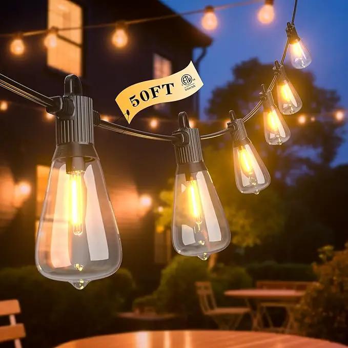 FOOMAN LED Outdoor String Lights, 50FT Outside Waterproof Patio Lights with 25+2 Shatterproof ST38 Edison Bulbs, 2700K Warm White Hanging Light, Dimmable Light for Backyard Garden Bistro Party by GreenHaven Gardens