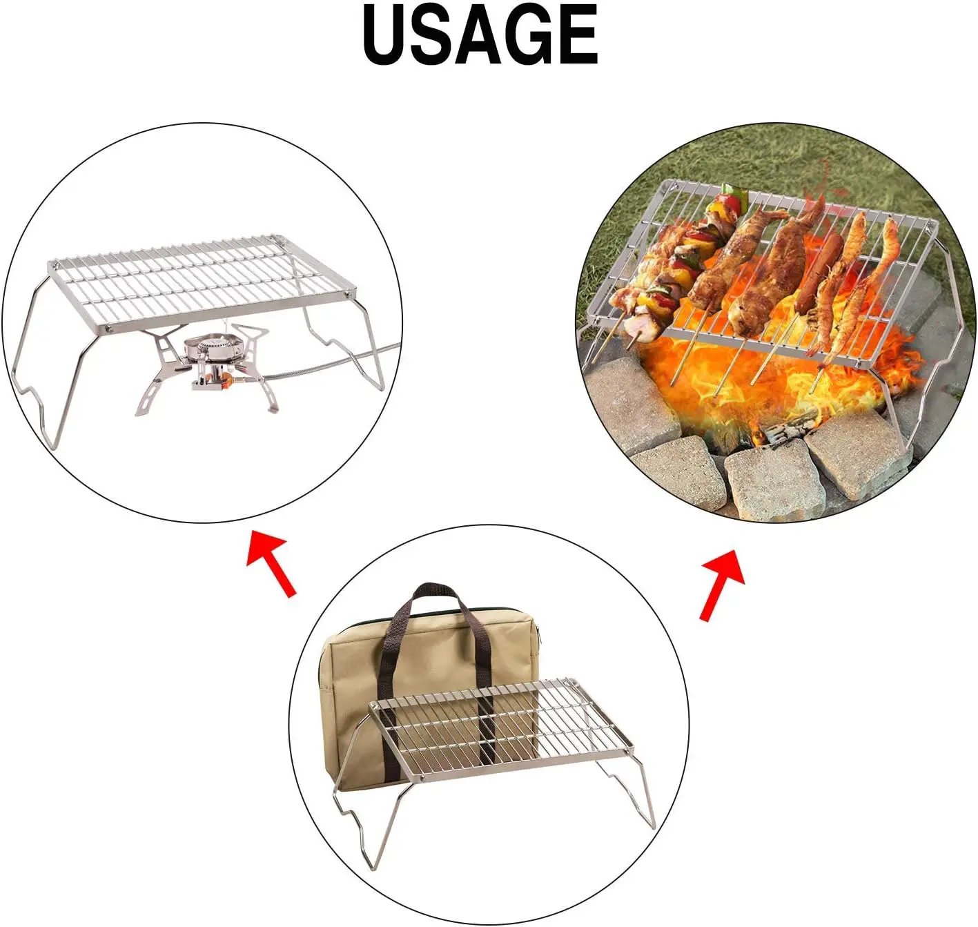 REDCAMP 13.6" Small Folding Campfire Grill, 304 Stainless Steel Firepit Grill Grate, Heavy Duty Portable Camping Grill with Carrying Bag for Outdoor Cooking Backpacking Hiking Picnics BBQ by GreenHaven Gardens