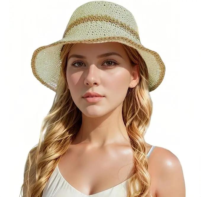 Floppy Big Beach Straw Hats for Women Foldable Summer Wide Brim Packable Sun Hat Womens Travel Straw Fedora Hat by GreenHaven Gardens