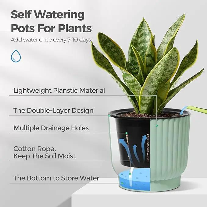 T4U African Violet Pots, 4 Inch Self Watering Pots for Indoor Plants, 6 Pack Small Planters, Durable Mint Green Plastic Small Pots for Indoor Plants, Flower by GreenHaven Gardens