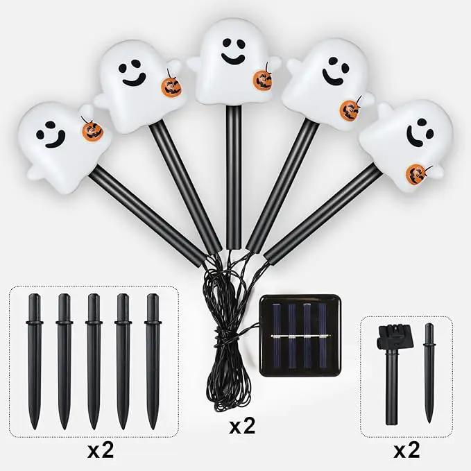 Solar Halloween Ghost Pathway Lights, 10 Pack Ghost Stake Lights with Pumpkin Design, Durable Waterproof Outdoor Halloween Decoration for Garden, Walkway, and Yard (10Pcs PGhost) by GreenHaven Gardens