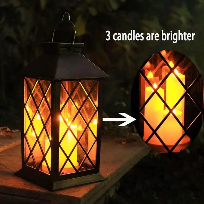 Solar Outdoor Lantern, Garden Hanging Waterproof Lanterns PVC Upgrade 3 LED Flickering Flameless Candle Decorative for Garden Women Mom Grandma Halloween Gifts (Grid Candle) by GreenHaven Gardens