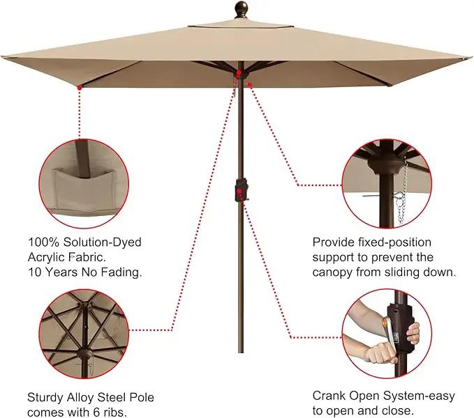 EliteShade USA 10-Year-Non-Fading 6.5x10Ft Rectangular Market Umbrella Patio Umbrella Outdoor Table Umbrella with Ventilation（Hrather Beige） by GreenHaven Gardens