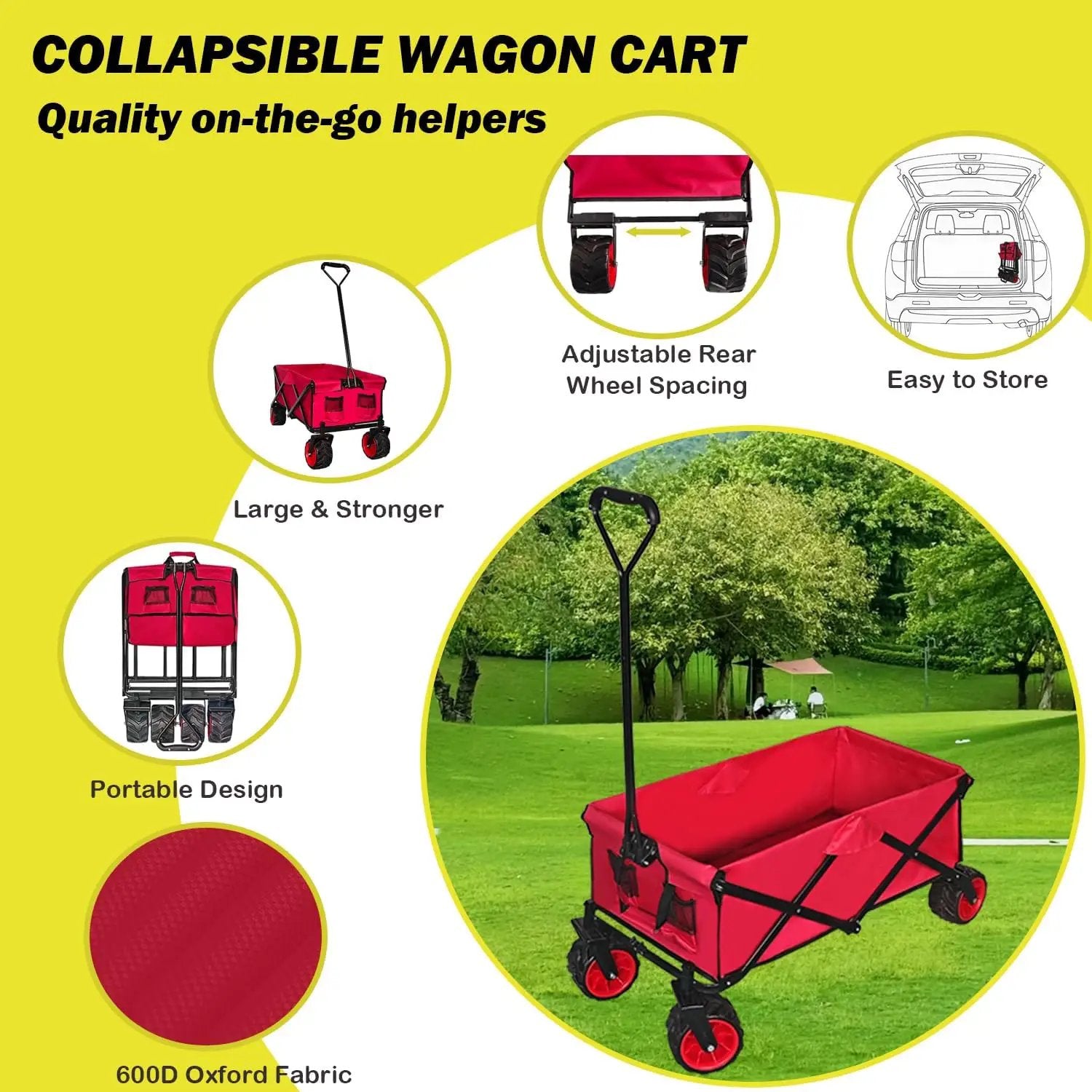 Collapsible Foldable Wagon Cart, Heavy Duty Folding Wagon with Big All-Terrain Beach Wheels, Portable Utility Garden Cart with 330lbs Weight Capacity for Camping Fishing & Outdoor Use by GreenHaven Gardens