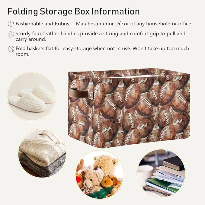 Football Rectangular Storage Basket Organizer Bin Shelf Baskets For Home Office Dorm by GreenHaven Gardens