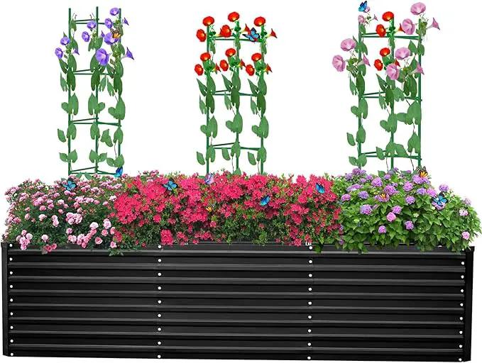 8×4×2ft Galvanized Metal Raised Garden Bed, Metal Planter Kit Box Outdoor for Deep-Rooted Vegetables, Flowers, Green and Herbs by GreenHaven Gardens