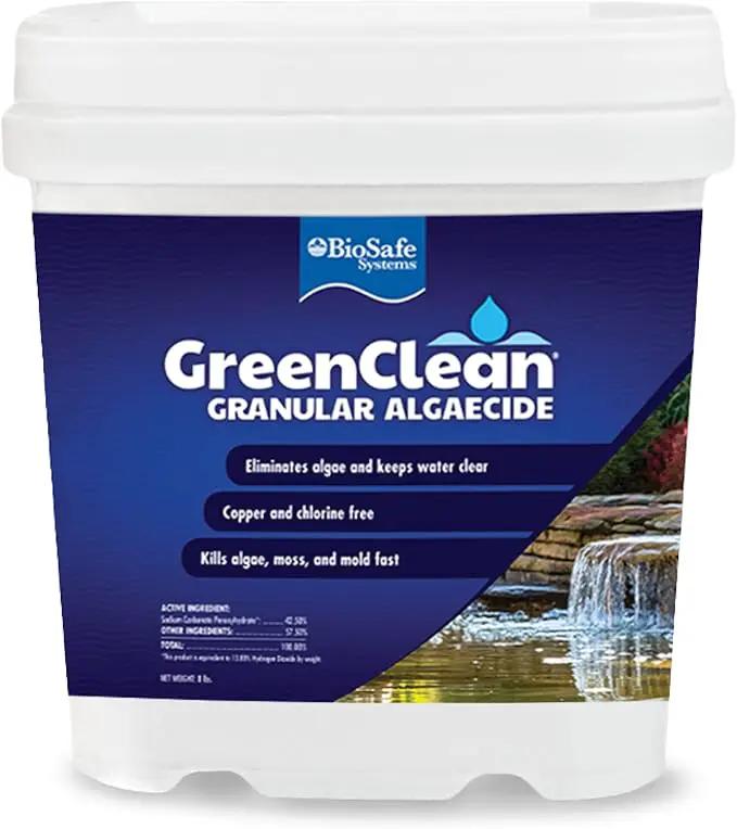 BioSafe Systems 3002-8 GreenClean Granular Algaecide String Algae Control for Koi Ponds, Fountains, Waterfalls, Water Features on Contact, 8 lbs, EPA Registered by GreenHaven Gardens