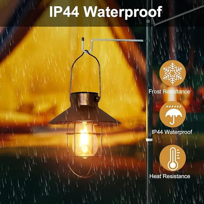 pearlstar Solar Lanterns Outdoor Metal Solar Powered Hanging Lights Waterproof for Barn Wall Yard Garden Patio Garage Balcony Porch Fence Decor, Warm White Edison Bulb (Copper-2pack) by GreenHaven Gardens