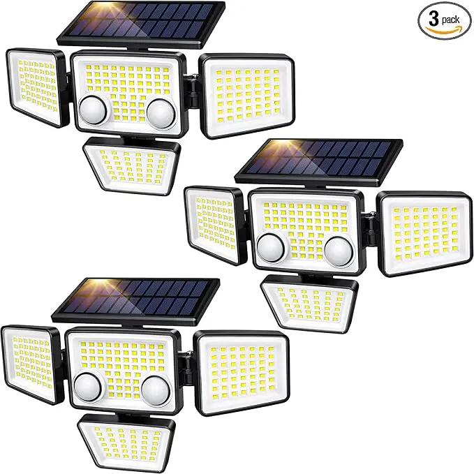 Solar Outdoor Lights - 3000LM 188 LED Motion Sensor Outdoor Lights, 4 Heads Security Light,IP65 Waterproof, Easy Install,270°Wide Angle Flood Wall Light with 3 Modes for Backyard Yard (3 Pack) by GreenHaven Gardens