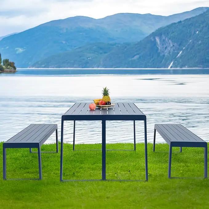 Aoodor 3-Piece Outdoor Patio Dining Set, Aluminum Furniture Set with 1 Rectangular Picnic Table and 2 Benches for Garden, Lawn, Yard by GreenHaven Gardens