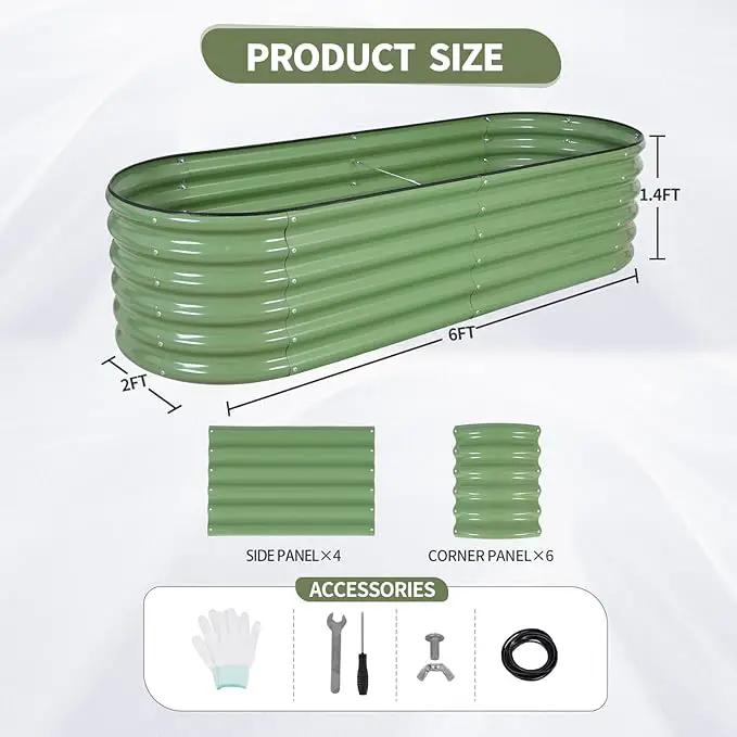 Galvanized Raised Garden Bed Outdoor- Raised Beds for Gardening| Metal Planter Box, Steel Raised Garden Bed Kit with Safety Edging and Gloves for Vegetables, Flower, Herbs (6x2x1.4FT, Green) by GreenHaven Gardens
