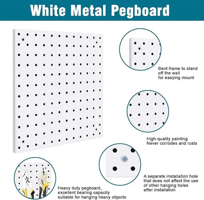 4 Pack Steel Peg Board,Universal 1/8 and 1/4 Pegboard Accessories,Ideal for Garage Tool Storage, Office Organization, Craft Room, Kitchen etc. (White, 4-12X12) by GreenHaven Gardens