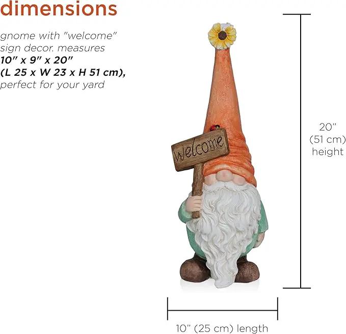 Alpine Corporation MCC848 Indoor/Outdoor Gnome with "Welcome" Sign Garden Statue, Charming Gnome with Hat, 26"H, Orange by GreenHaven Gardens