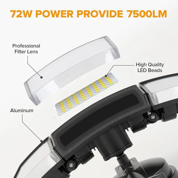 LUTEC 72W 7500LM LED Security Lights Motion Sensor Light Outdoor, 5000K Daylight, IP65 Waterproof, Dusk to Dawn, 3-Head Motion Detected Flood Light for Garage, Yard, Porch(Black) by GreenHaven Gardens