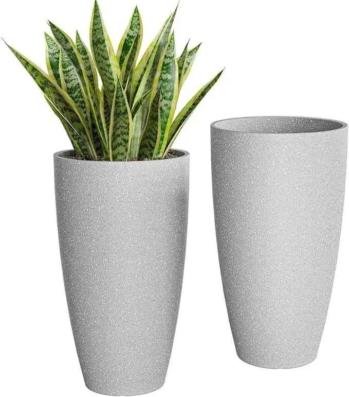QCQHDU 21 inch Tall Planters for Indoor & Outdoor Plants, 2 Pack Sturdy Plant-Flower-Tree Pots for Front Porch Patio Deck Living Room Decor by GreenHaven Gardens