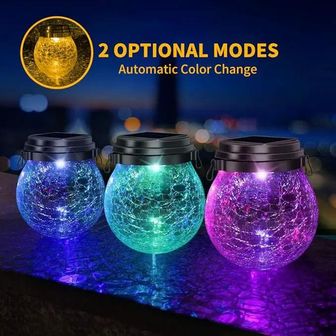 DBF Solar Lanterns Outdoor Waterproof, 2 Pack Hanging Solar Lights Outdoor, LED Cracked Glass Ball Globe Lantern Garden Decor for Patio Backyard Pathway Tree Porch Fence Events (Amber Warm & RGB) by GreenHaven Gardens