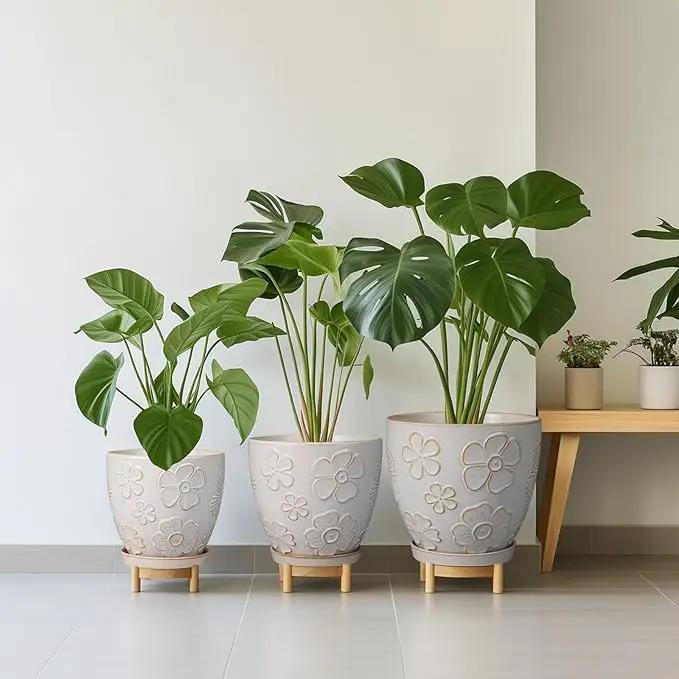 10 Inch Ceramic Planter Pot Large Plant Pot for Indoor Plants Outdoor Round Flower Pot with Drainage Hole and Saucer for Home Garden Decor White by GreenHaven Gardens