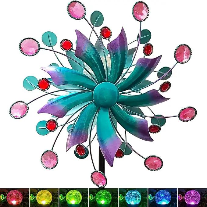 Solar Wind Spinners for Yard and Garden-60.6 Inch 360° Metal Wind Sculptures Outdoor Clearance Kinetic Windmills with Multi Color Led Glass Ball by GreenHaven Gardens