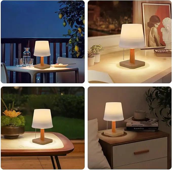 pearlstar Solar Table Lamp Outdoor - 2 Pack LED Waterproof Cordless Solar Desk Lamp with Pull Chain 2 Lighting Modes, Auto ON/Off for Outside Patio Coffee Table Garden Bedroom Living Room(White) by GreenHaven Gardens