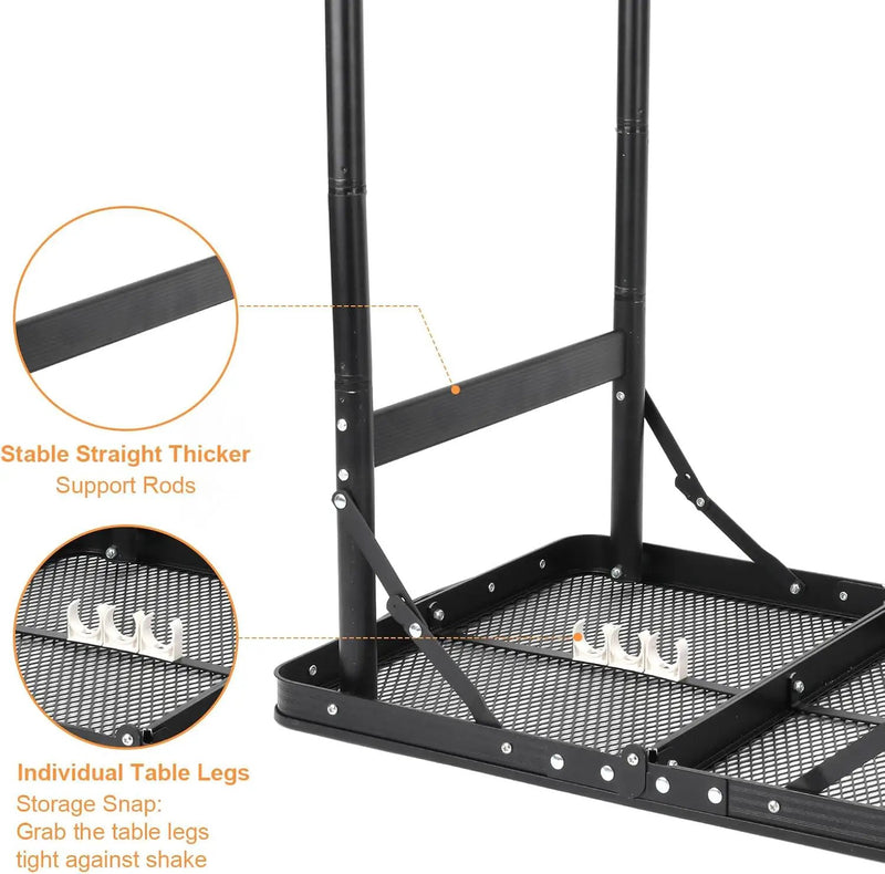 Camping Table Grill 4 Height Adjustable Small Folding 2FT Foldable Picnic Portable Grill Stand Mesh Outdoor Beach BBQ RV Black by GreenHaven Gardens