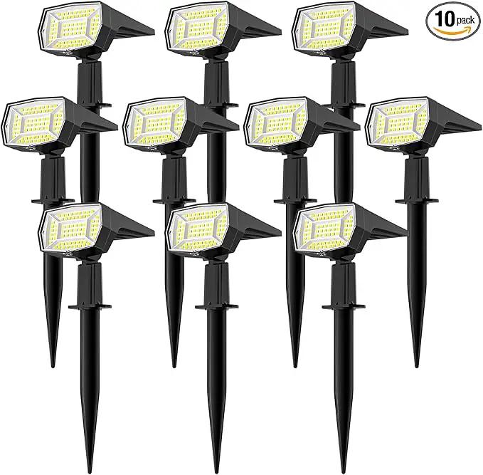 Fabrito 72 LEDs Solar Spot Lights Outdoor Waterproof, 3 Modes Landscape Spotlights, Dusk to Dawn Solar Powered Flood Wall Lights for Outside, Solar Garden Lights for Yard Porch 10 Pack (Cool White) by GreenHaven Gardens