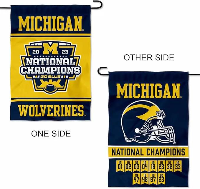 College Flags & Banners Co. Michigan Team University Wolverines 2023 and 12 Times 12x Football National Champions Garden Flag with Pole Stand Holder by GreenHaven Gardens