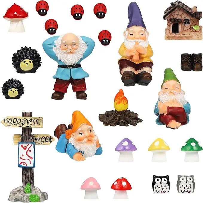 Jetec Gnomes Fairy Resin Statues Miniature Garden Accessories Mini Dwarf Figurine Fairy Miniature Ornament DIY Kit Micro Landscape Ornaments for Outdoor Indoor Patio Yard Lawn Garden (Fire Gnomes) by GreenHaven Gardens