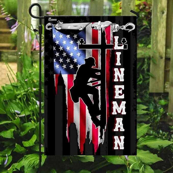 Flags-Lineman Flag MLH896F, Garden Flag (11.5" x 17.5")-USA House Garden Flags Premium Polyester-Decorative Outdoor Flags by GreenHaven Gardens