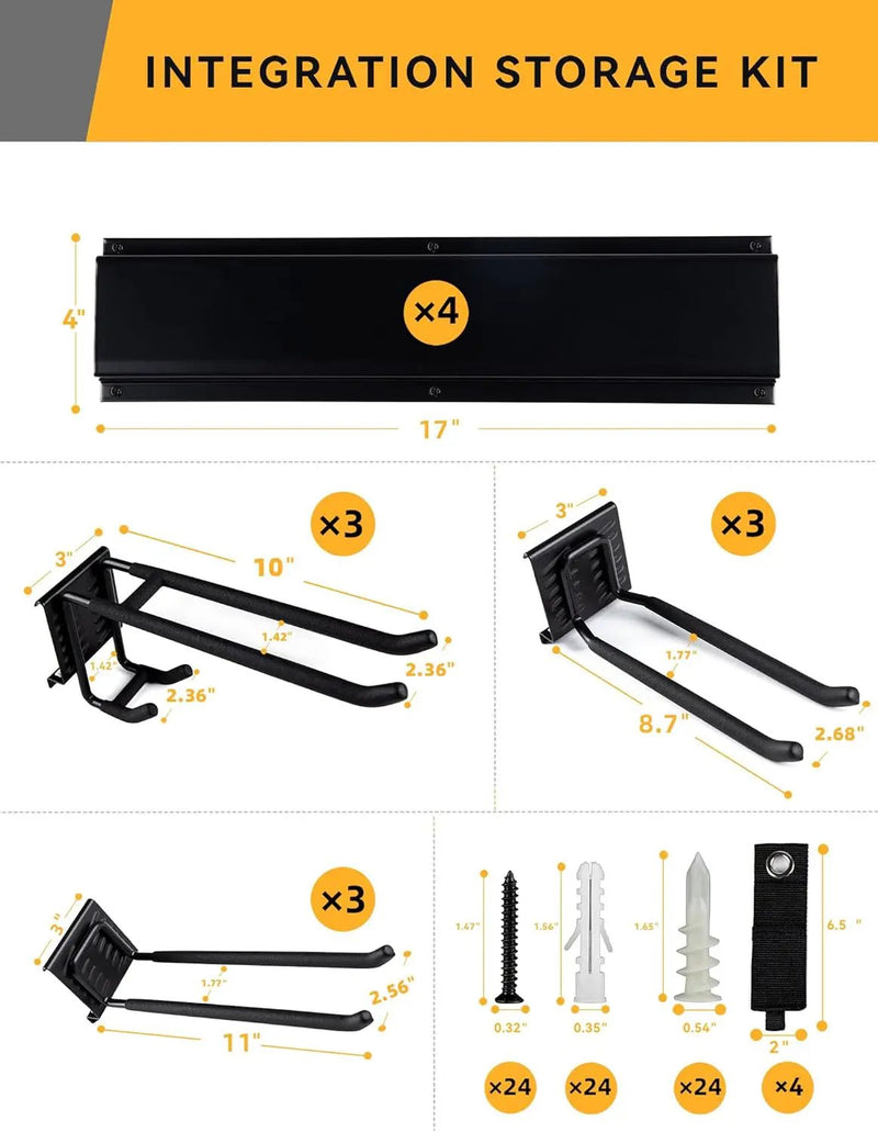 Wall Mount Garden Tool Organizer 68 Inches Max Load 730lbs Garage Storage, Garage Organization, Adjustable with 9 Heavy Duty Hooks and 4 Cable Ties, Yard Shed and Power Tool Organizer Rack by GreenHaven Gardens