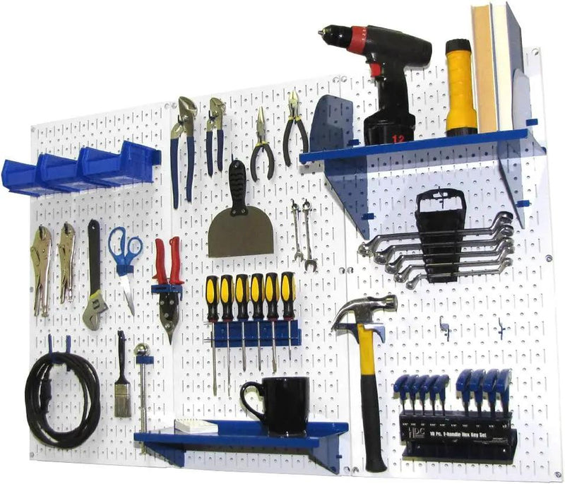 Wall Control Pegboard Organizer 4 ft. Metal Pegboard Standard Tool Storage Kit with White Toolboard and Blue Accessories by GreenHaven Gardens