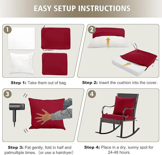 24x24 Inch Outdoor Cushions for Patio Furniture, Waterproof Outdoor Chair Cushions w/Fade-Resistant, Removable & Machine-Washable Covers, Deep Seat Sofa/Couch Pad Replacement – Set of 4, Burgundy by GreenHaven Gardens