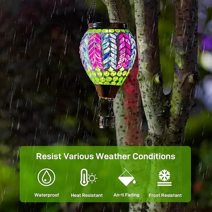 Mosaic Hot Air Balloon Solar Lanterns Outdoor Waterproof, Colorful Glass Solar Hanging Lantern Lights for Garden Patio Yard Gifts for Women Mom Grandma by GreenHaven Gardens