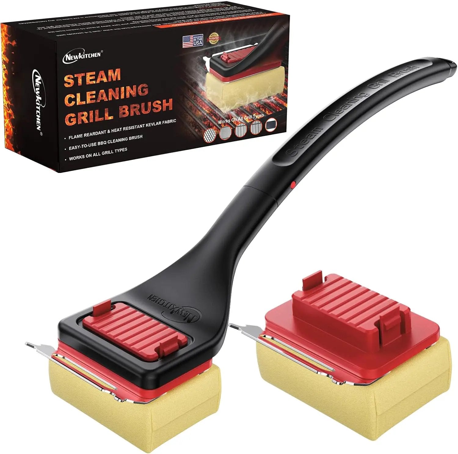 Grill Brush Bristle-Free Steam Cleaning, BBQ Brush Replaceable Heat-Resistant Kevlar Head with Grill Scraper Safe Barbecue Grill Cleaner for All Grill Types (2 Pack Cleaning Head) by GreenHaven Gardens
