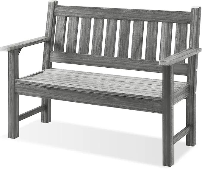 Outdoor Bench, 2-Person Garden Bench, Poly Lumber Patio Bench for Outdoors, Porch, and Park (Light Grey) by GreenHaven Gardens