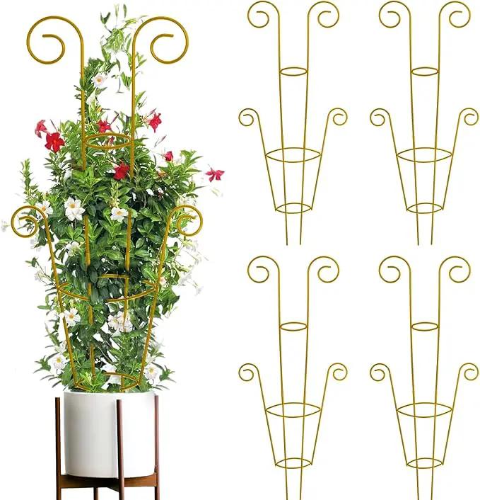 ZOUTOG Trellis for Climbing Plants Indoor 30 Inch, Houseplant Trellis for Potted Plants Metal 4Pcs for Vine Ivy Flower Support,Round Shape,Golden by GreenHaven Gardens