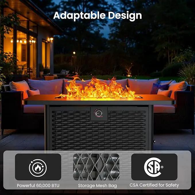 Ciays 43-Inch Rectangular Propane Fire Pit with 60,000 BTU Output, Gas Fire Pit with Cover and Rocks, Fire Pit Table CSA-Certified 2 in 1 Table Gatherings Parties with 304 Stainless Steel H-Burner by GreenHaven Gardens