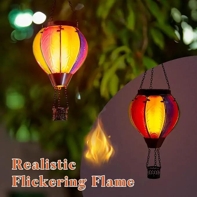 Solar Hot Air Balloon Lantern with Flame Outdoor Lights, Solar Lantern Gardening Gifts for Mom Grandmom, Hanging Hot Air Balloon Lights Outdoor Waterproof Decor for Patio by GreenHaven Gardens