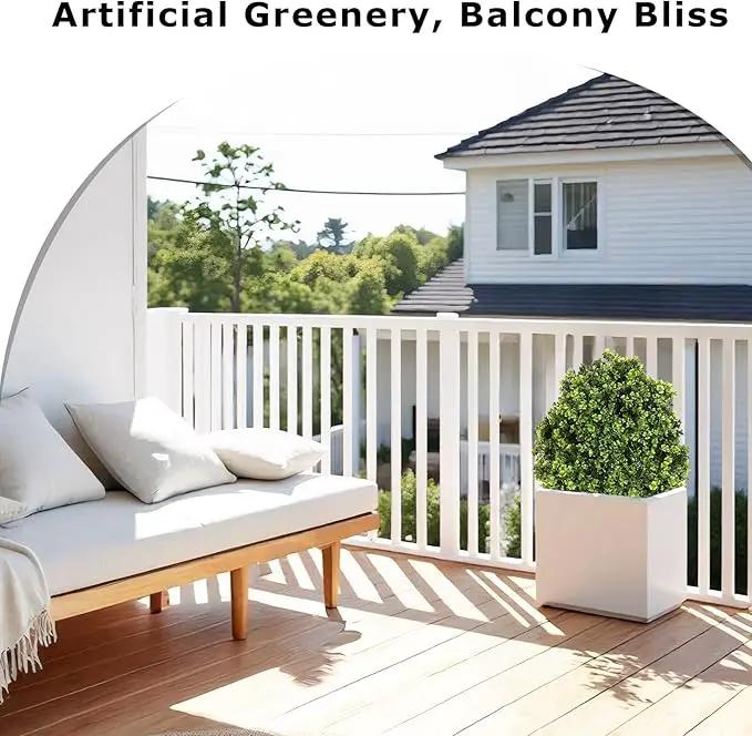 27“ Realistic Artificial Boxwood Topiary Trees Set of 2, Faux Boxwood Plants Outdoor UV-Resistant, No Maintenance Curb Appeal Fake Evergreen Bushes & Shrubs for Front Porch Outside Planter Decor by GreenHaven Gardens