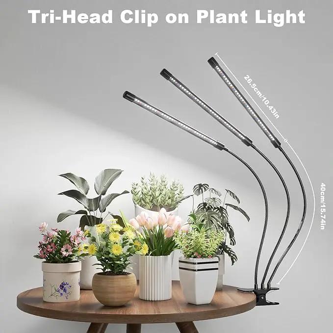 Super Bright Plant Grow Light Clip-on, 6000K Full Spectrum Gooseneck Growing Lamp with White Red Blue LEDs for Indoor Plants, Dimmable, Auto On/Off Timer 4/8/12Hrs, Independent Control Light Bars by GreenHaven Gardens